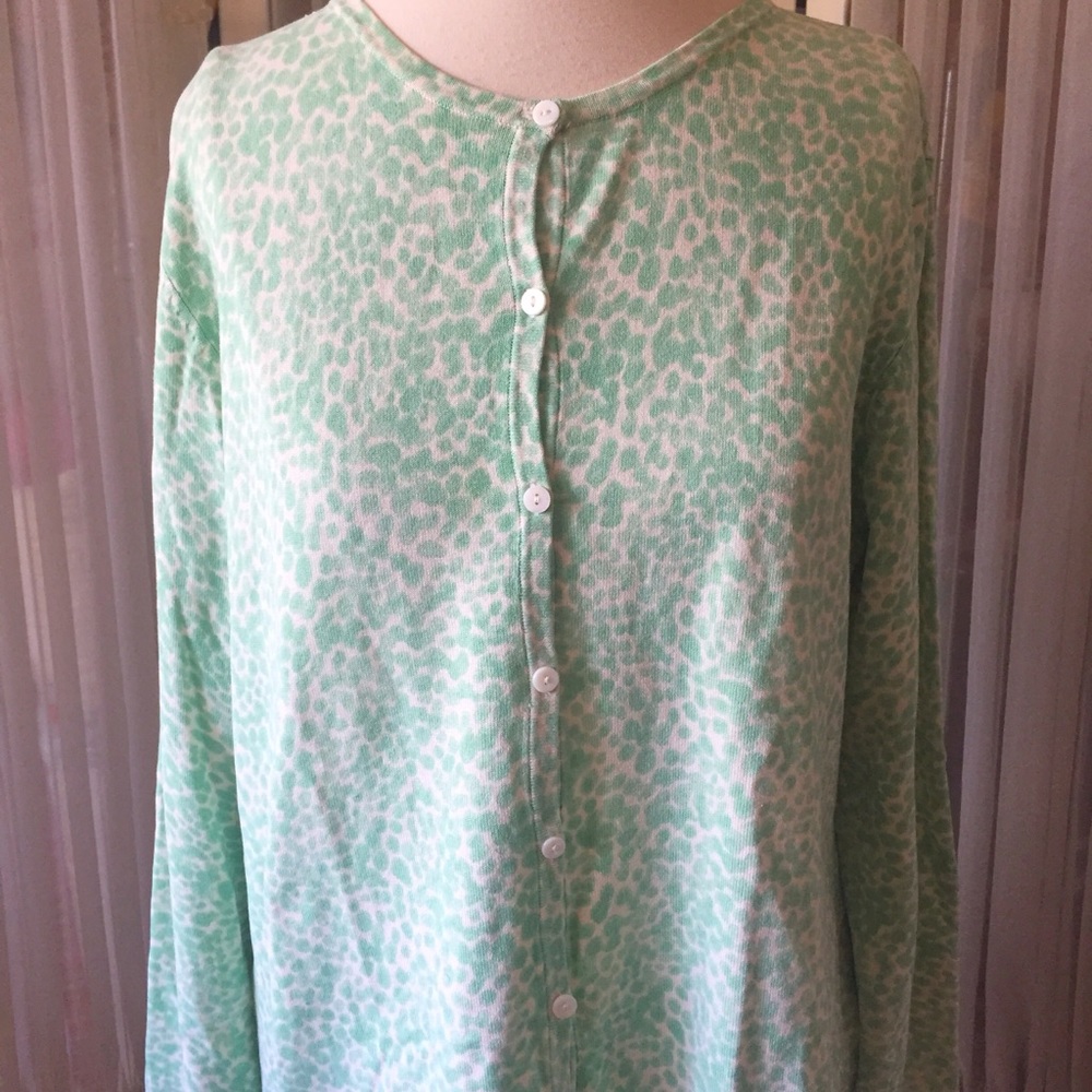 Charter Club Green White Long Sleeve Cardigan Sweater Size Large